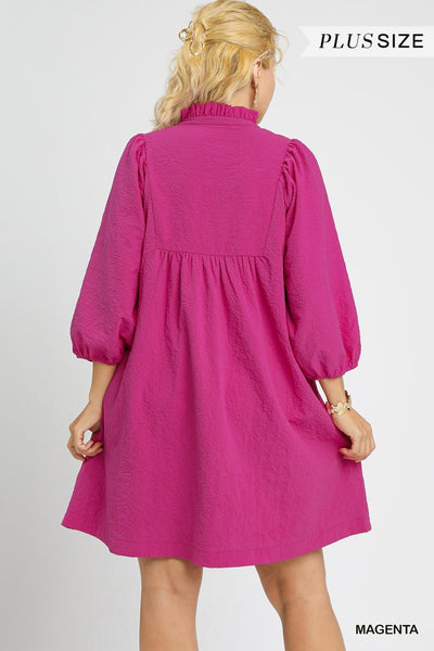 only good things puff sleeve babydoll dress, plus size | magenta