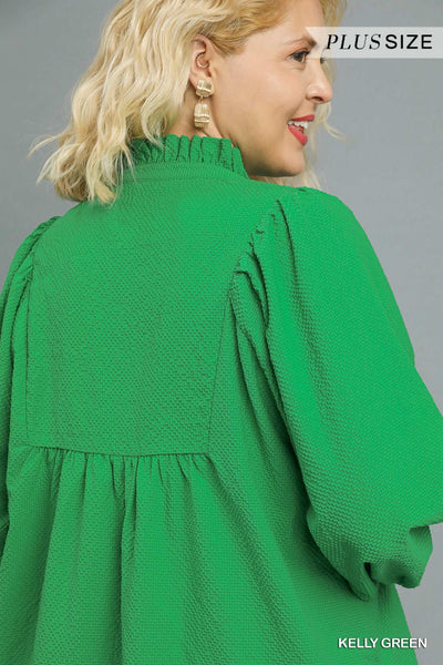 only good things puff sleeve babydoll dress, plus size | kelly green