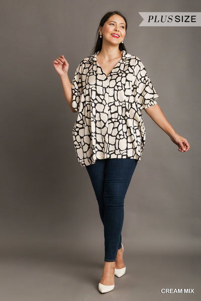 tailored chic oversized satin top, plus size | cream mix