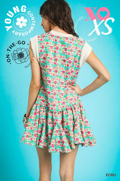 farmers market floral mini dress | ecru