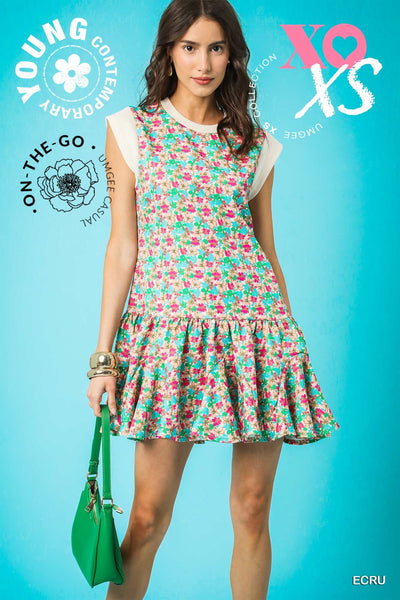 farmers market floral mini dress | ecru