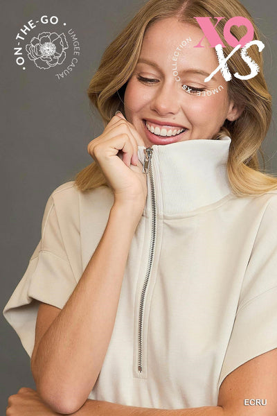 all the days luxe knit quarter zip pullover | ecru