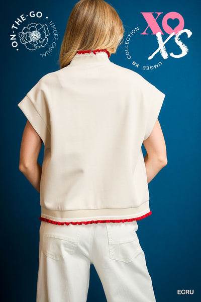 all things good luxe knit ruffle pullover | ecru