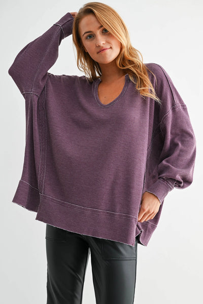 dream about you oversized waffle knit top | dark plum