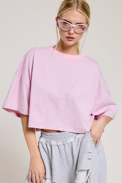 catch my drift oversized striped top | pink multi