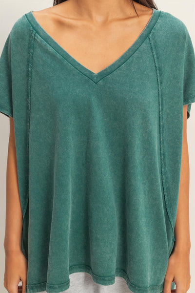 feeling your best oversized mineral wash top | dark teal