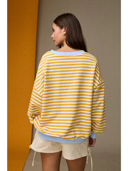 darling at heart striped relaxed fit pullover | yellow