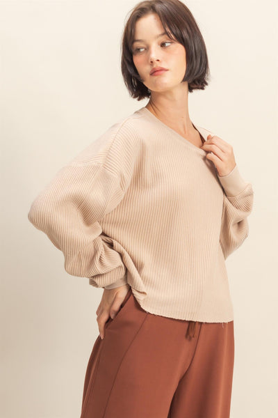 sweet applause mineral wash waffle knit top | dark taupe
