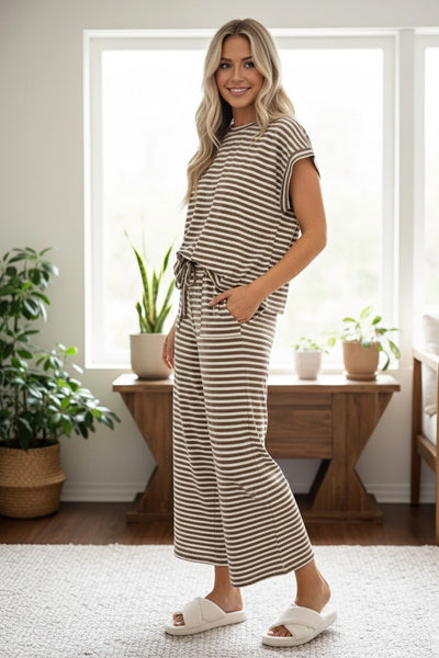 where you feel free striped set | taupe + cream