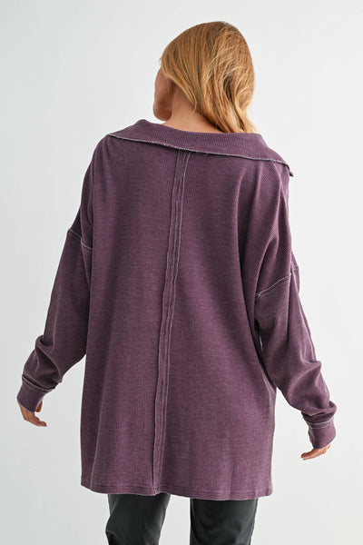 push the limits oversized waffle knit top | dark plum