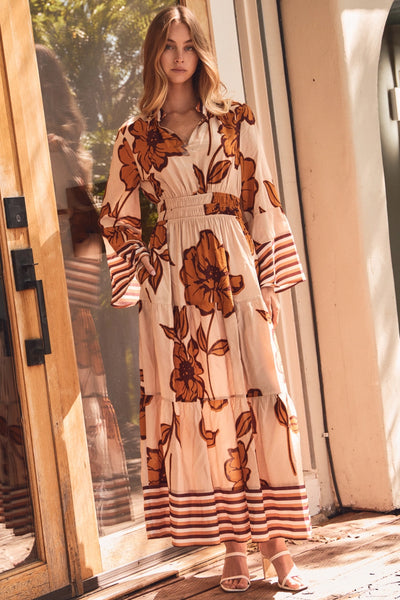 around we go floral midi dress | fall bloom