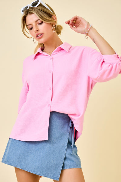 simple statement button up top | pink