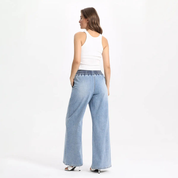 harlan high rise drawstring waist wide leg jeans | light blue