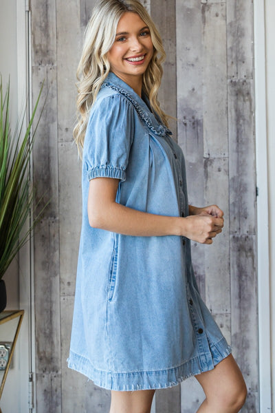 worth the view button down denim dress | medium wash
