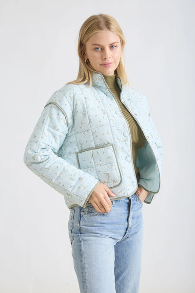 unending warmth quilted floral puffer jacket | sage