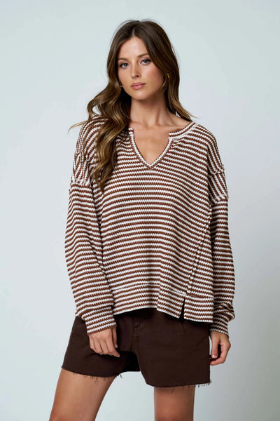 shifting my focus striped knit top | brown