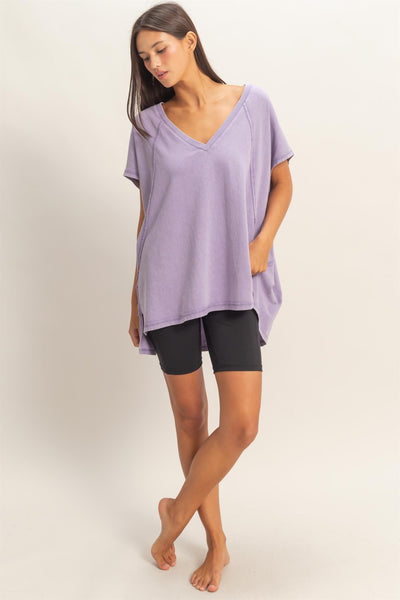 feeling your best oversized mineral wash top | dusty purple