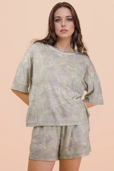stolen moments camo top + short set | olive