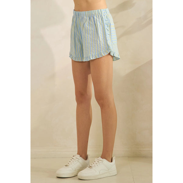 easy moments boho stripe ruffle shorts | blue + lime