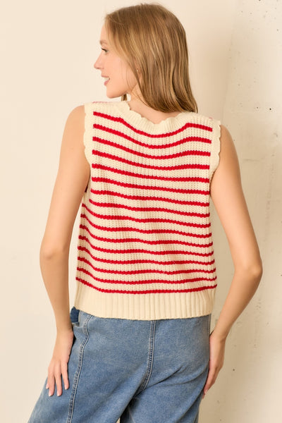 at it's best striped sweater vest | ivory + red