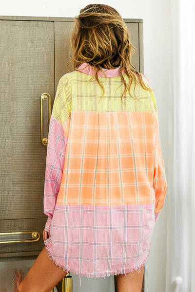 happy to be here plaid top | pink + peach + lime