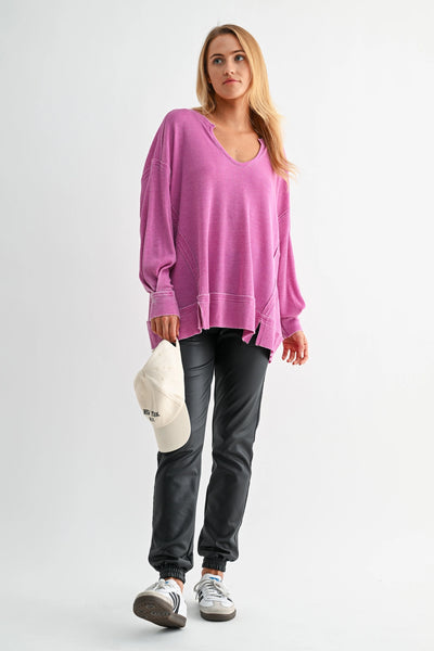 dream about you oversized waffle knit top | new orchid