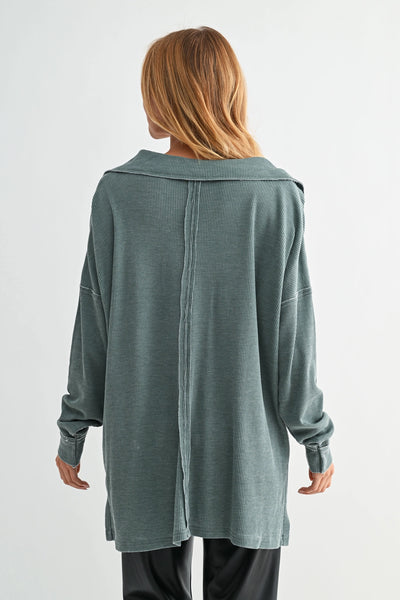 push the limits oversized waffle knit top | silky pine