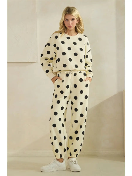 dots for days polka dot sweatpants | cream + black