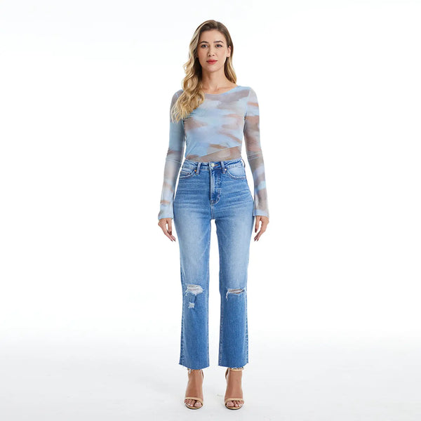 baylor high rise slim straight jeans | surf blue