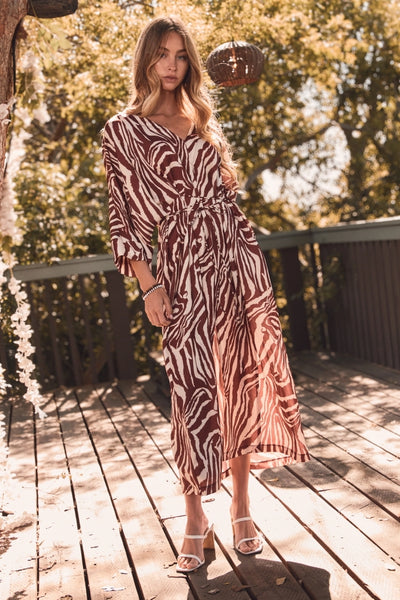 hold onto to me zebra print multiway midi dress | wild mirage