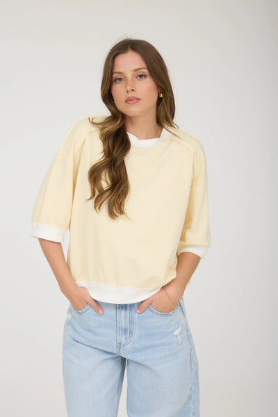 trust what you know contrast trim knit top | butter yellow