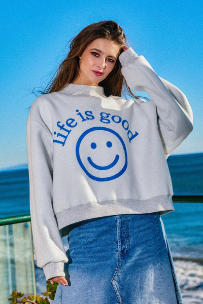 life is good + exactly where you need to be reversible mock neck | heather grey