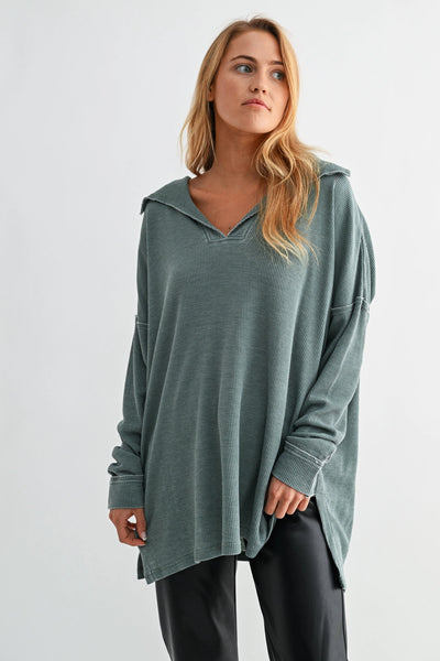 push the limits oversized waffle knit top | silky pine