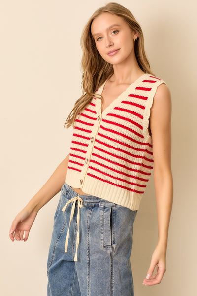 at it's best striped sweater vest | ivory + red