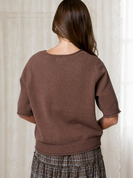 if you ask me raw edge half sleeve sweater | chocolate brown