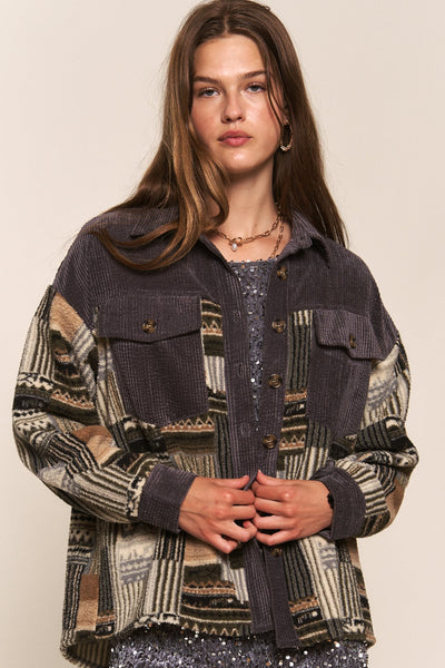 life well lived colorblock shacket | charcoal