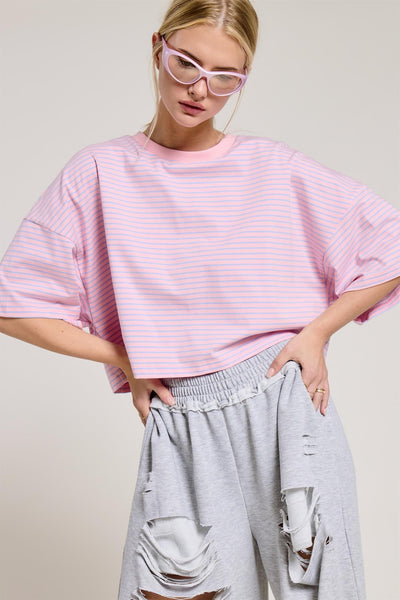 catch my drift oversized striped top | pink multi