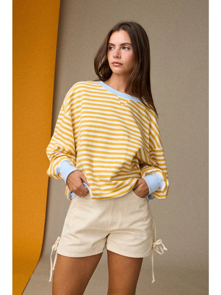 darling at heart striped relaxed fit pullover | yellow