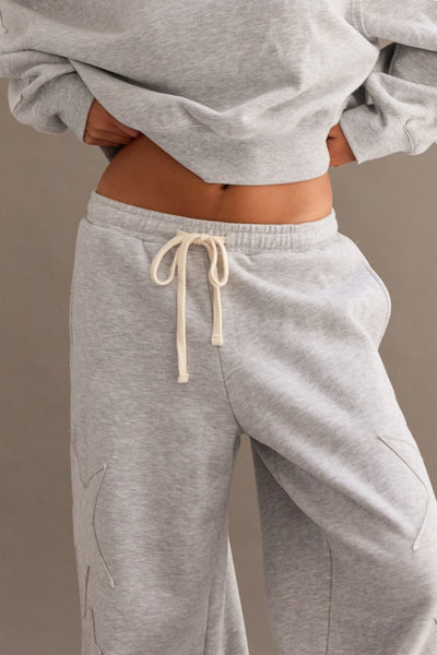 cozy as can be star patch sweatset | heather grey