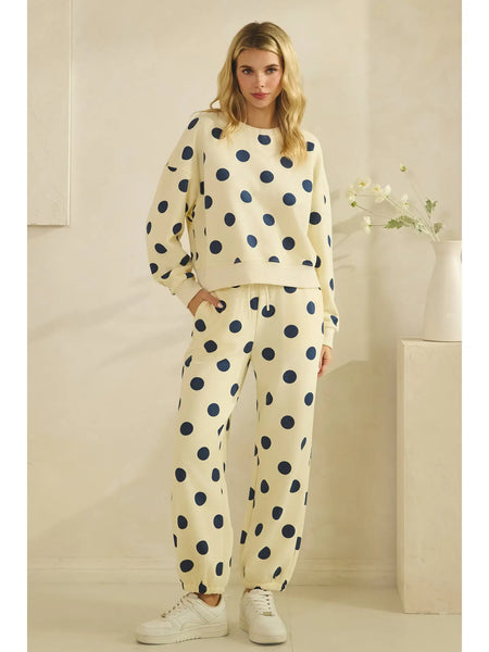 dots for days polka dot sweatpants | cream + navy