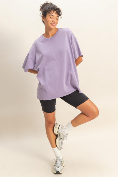 waiting for fun oversized mineral wash top | dusty purple