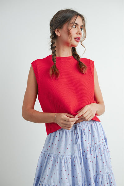 strike a cord tie back knit tank | red
