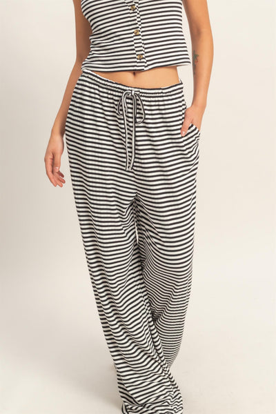 always something striped wide leg pants | black + white
