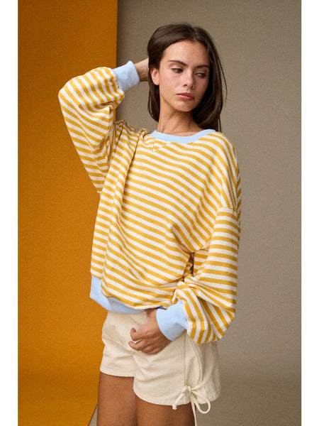 darling at heart striped relaxed fit pullover | yellow