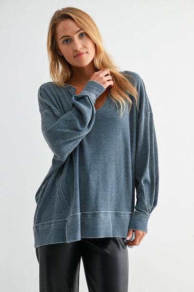 dream about you oversized waffle knit top | midnight navy