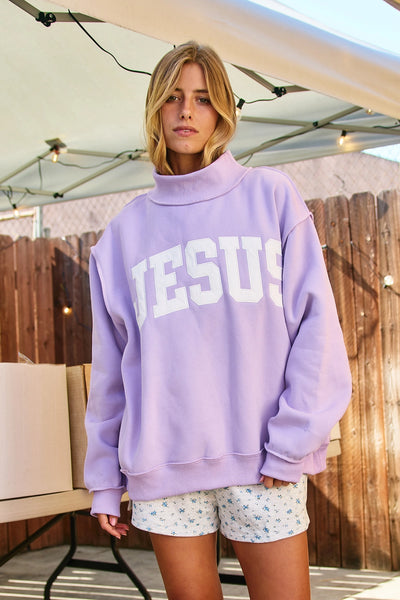 'Jesus' embroidered mockneck sweatshirt | lavender