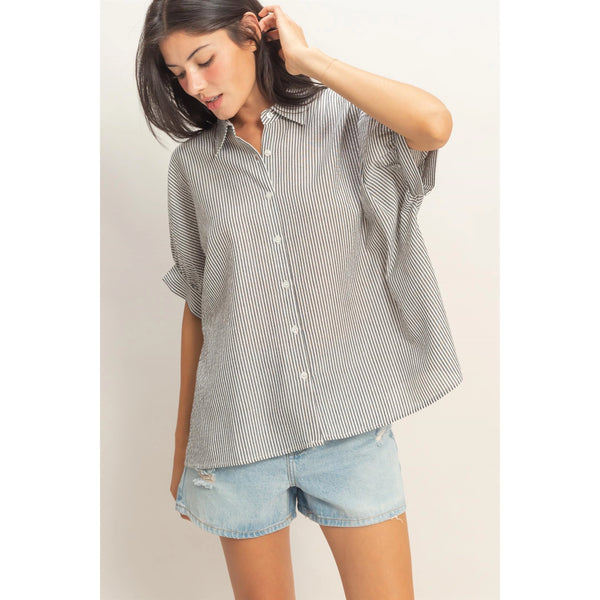 keep it cute striped button up top | black + cream