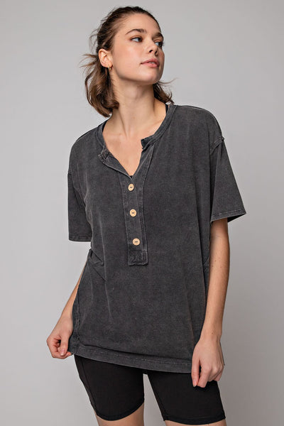 auto pilot mineral wash henley | black