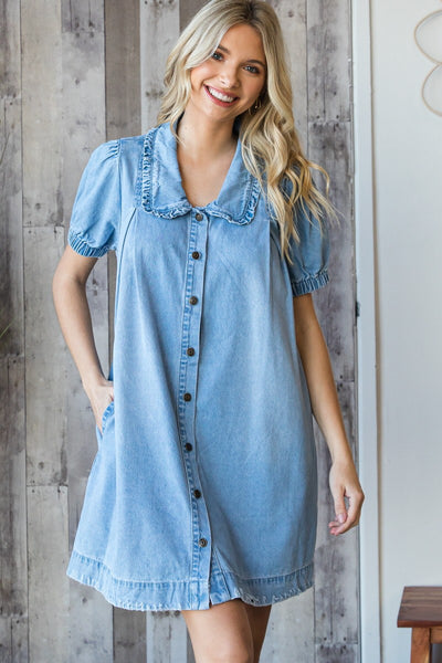 worth the view button down denim dress | medium wash