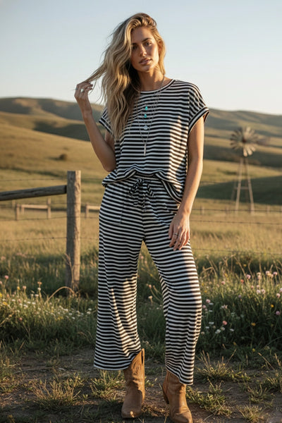 where you feel free striped set | black + cream